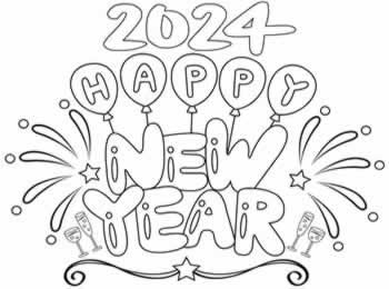 Disegno da colorare con scritta in inglese HAPPY NEW YEAR