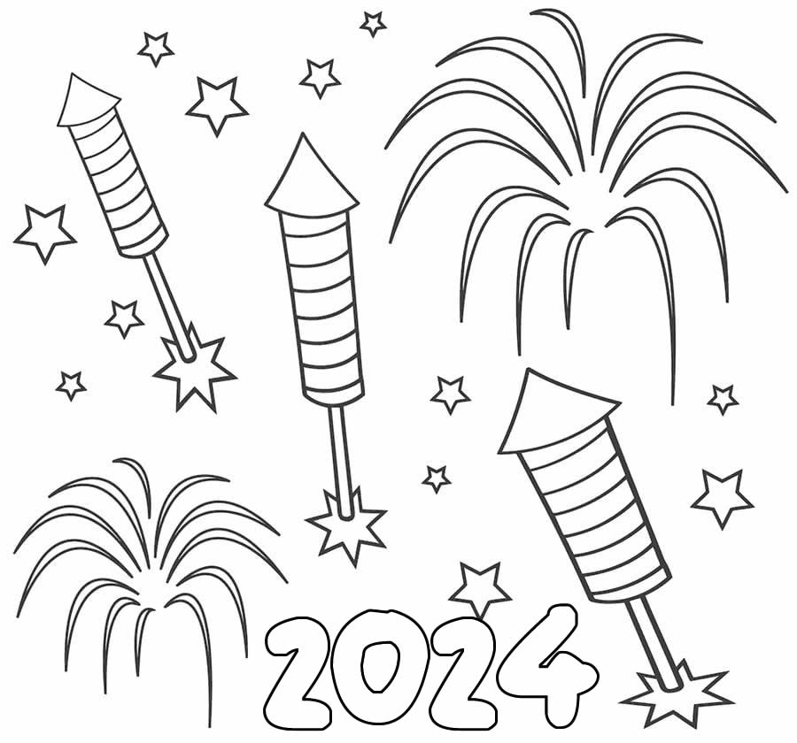 Disegno da colorare Fuochi di artificio di capodanno