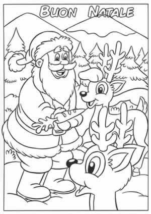 Pagina da colorare di Babbo Natale con le sue renne